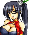  arc_system_works bare_shoulders black_hair blazblue blazblue:_calamity_trigger breasts cleavage close-up close_up glasses large_breasts litchi_faye_ling long_hair panda ponytail smile 