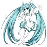  detached_sleeves foreshortening hands hatsune_miku headset long_hair maruyama necktie skirt solo spot_color thighhighs twintails very_long_hair vocaloid zettai_ryouiki 