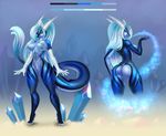 2015 anthro areola big_breasts blue_eyes blue_hair breasts butt clothed clothing female hair horn looking_at_viewer pussy scalie sif skimpy solo 