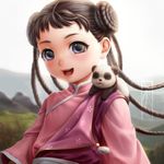  :d animal animal_on_shoulder bangs blurry blurry_background blush braid braided_bun brown_hair child chinese_clothes day depth_of_field double_bun fullmetal_alchemist grass kotikomori long_hair long_sleeves looking_at_viewer may_chang multiple_braids open_mouth outdoors panda purple_eyes sky smile tassel upper_body xiao-mei 