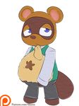  2015 alasou alpha_channel animal_crossing anthro bag blue_eyes brown_fur clothed clothing fur half-closed_eyes looking_at_viewer male mammal nintendo simple_background solo tanuki tom_nook_(animal_crossing) transparent_background video_games 