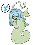  blue_hair blush cute female fish green_skin hair looking_at_viewer marine musical_note praiz shyren siren smile solo speech_bubble undertale yellow_eyes 