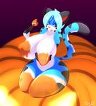  anthro big_breasts blue_eyes blue_fur bodypaint breasts chubby feline female fur halloween holidays huge_breasts mammal minina pumpkin stripes tiger tiger1001 tongue tongue_out wide_hips 