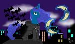  2012 bat blue_eyes blue_fur blue_hair city cloud coat equine female friendship_is_magic fur hair horn horse jazzytyfighter kingdom_hearts mammal moonmerangs my_little_pony night pony princess_luna_(mlp) solo weapon winged_unicorn wings 