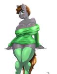  2014 anthro big_breasts breasts clothed clothing equine female friendship_is_magic green_eyes hair horse legwear looking_away mammal my_little_pony plankboy pony pussy shadow simple_background solo stockings voluptuous white_background 