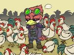  ... 2015 annoyed anthro avian beak bird black_iris boots chibi chicken clothed clothing collar cute eyebrows eyewear feathered_wings feathers feral footwear goggles group jacket knee_pads legwear looking_at_viewer maladash male red_eyes red_feathers shoulder_pads simple_background standing starbound video_games wings xerachiel 