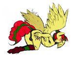  anthro anus ass_up backsack balls blush butt clothing cutie_mark equine fan_character feathers hair half-closed_eyes horse legwear looking_back male mammal multicolored_hair my_little_pony pony red_hair simple_background socks solo two_tone_hair white_background wingbonermaker wings yellow_skin 