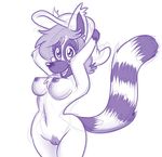  black_and_white breasts chest_tuft eyebrows eyelashes female fur hair happy hat lemur lonbluewolf looking_at_viewer mammal monochrome navel nipples nude open_mouth primate pussy ring-tailed_lemur ringtail sketch smile solo tongue tuft 