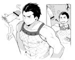  2boys abs bara blush capcom ichimonji_batsu justice_gakuen male_focus multiple_boys muscle nabana_(bnnbnn) nipples penis pubic_hair yaoi 