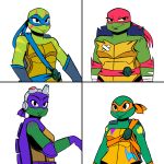  2018 anthro band-aid bandage bandanna belt breasts clothed clothing crossgender cute_fangs donatello_(tmnt) elbow_pads eyewear facial_markings female gloves goggles goggles_on_head group inkyfrog leonardo_(tmnt) markings mask michelangelo_(tmnt) non-mammal_breasts raphael_(tmnt) reptile rise_of_the_teenage_mutant_ninja_turtles sash scalie shell simple_background smile spikes teenage_mutant_ninja_turtles turtle white_background wraps wrist_wraps 