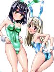  animal_ears ass black_hair blonde_hair brown_eyes bunny_ears bunny_tail bunnysuit detached_collar fate/kaleid_liner_prisma_illya fate_(series) illyasviel_von_einzbern long_hair miyu_edelfelt multiple_girls necktie red_eyes sen_(sansui) short_hair tail wrist_cuffs 