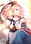  :d ^_^ akane_hazuki alice_margatroid apron black_dress blonde_hair blue_dress blue_eyes bow capelet closed_eyes dress grimoire_of_alice hairband hand_on_another's_shoulder hat hat_bow kirisame_marisa lolita_hairband long_hair multiple_girls open_mouth puffy_short_sleeves puffy_sleeves round_teeth sash shirt short_hair short_sleeves smile teeth touhou very_long_hair waist_apron witch_hat wrist_cuffs 