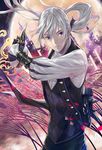  amatari_sukuzakki dagger fire_emblem fire_emblem_if gloves joker_(fire_emblem_if) long_hair low_ponytail male_focus open_mouth purple_eyes solo weapon white_hair 