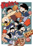  amazou bald black_hair brothers chibita chikuwa child chopsticks copyright_name food heart heart_in_mouth highres konnyaku_(food) male_focus matching_outfit matsuno_choromatsu matsuno_ichimatsu matsuno_juushimatsu matsuno_karamatsu matsuno_osomatsu matsuno_todomatsu multiple_boys oden oldschool osomatsu-kun pot sextuplet_(osomatsu-kun) sextuplets siblings wing_collar 