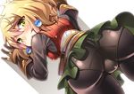  ass black_legwear blonde_hair brown_gloves gloves granblue_fantasy green_eyes green_skirt miniskirt nyagakiya panties panties_under_pantyhose pantyhose pantylines short_hair skirt solo teena_(granblue_fantasy) underwear white_panties 