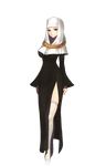  black_dress breasts brown_eyes dress fate/extra fate/extra_ccc fate_(series) full_body habit highres jewelry jpeg_artifacts large_breasts legs necklace nun official_art sesshouin_kiara side_slit solo thighhighs thighs transparent_background wada_aruko white_legwear 