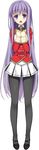  absurdres blush fujimori_yuu full_body hands_on_own_chest high_collar highres koikishi_purely_kiss long_hair long_sleeves non-web_source open_mouth pantyhose pleated_skirt purple_eyes purple_hair shoes simple_background skirt solo standing very_long_hair white_background yuuki_hagure 