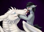  beard black_hair blue_eyes blush cheesuschrisph_(character) dragon equine facial_hair feral feral_dragon french_kissing goatee hair hooves horse invalid_color kissing love making_out male male/male mammal my_little_pony pony size_difference wings 