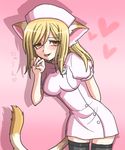  :p animal_ears black_legwear blonde_hair blush cat_ears cat_tail hat heart higurashi_no_naku_koro_ni june_(pari_ga_suki) long_hair looking_at_viewer nurse nurse_cap orange_eyes pink shaded_face simple_background smile solo tail takano_miyo thighhighs tongue tongue_out zettai_ryouiki 