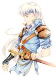  agahari fire_emblem fire_emblem:_thracia_776 gloves long_hair male_focus simple_background solo sword traditional_media trewd weapon white_background white_hair 