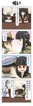  2girls 4koma anger_vein black_hair blue_hair blush book braid comic commentary_request crying fingerless_gloves gloves hand_on_another's_face hand_on_hip hat headgear highres kantai_collection kitakami_(kantai_collection) little_boy_admiral_(kantai_collection) multiple_girls murakumo_(kantai_collection) necktie rappa_(rappaya) school_uniform serafuku smile translated twintails uniform 