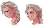  a-ka biting blonde_hair blue_eyes braid elsa_(frozen) face frown frozen_(disney) lip_biting smile worried 