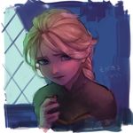  a-ka blonde_hair blue_eyes elsa_(frozen) frown frozen_(disney) grimace highres solo upper_body 