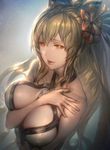  aos between_breasts blonde_hair breasts flower granblue_fantasy hair_flower hair_ornament hand_between_breasts large_breasts long_hair orange_eyes solo very_long_hair vira_lilie 