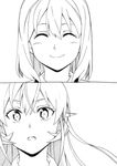  arato_hisako closed_eyes comic greyscale long_hair monochrome multiple_girls nakiri_erina sakake_asobi shokugeki_no_souma silent_comic smile 