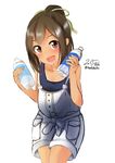  bad_id bad_pixiv_id bottle brown_eyes brown_hair i-401_(kantai_collection) kantai_collection nekobaka overalls ponytail red_eyes school_swimsuit short_hair solo sweat swimsuit swimsuit_under_clothes water_bottle 
