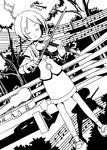  adrian_ferrer beamed_eighth_notes closed_eyes forest greyscale instrument lunasa_prismriver monochrome music musical_note nature quarter_note short_hair solo textless touhou violin 