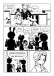  adrian_ferrer animal_ears bunny_ears chair closed_eyes comic desk door english extra_ears face flying_sweatdrops greyscale hand_on_own_chin hat inaba_tewi long_hair monochrome multiple_girls reisen_udongein_inaba serious short_hair silhouette speech_bubble table talking thinking touhou upper_body yagokoro_eirin 