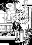  :d adrian_ferrer animal_ears bench bunny_ears bush comic english extra_ears floating ghost greyscale hair_ribbon hairband kochiya_sanae konpaku_youmu konpaku_youmu_(ghost) lamppost long_hair looking_to_the_side monochrome multiple_girls obentou open_mouth outdoors park_bench petting plant reisen_udongein_inaba ribbon short_hair sitting smile speech_bubble talking touhou 