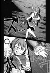  clenched_teeth comic dodging doujinshi enemy_aircraft_(kantai_collection) greyscale highres ichifuji_nitaka_(phase_nine) kantai_collection monochrome school_uniform skirt teeth 