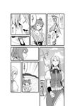  braid chinese_clothes comic fuuzasa greyscale hair_bobbles hair_ornament highres hong_meiling long_hair looking_back monochrome multiple_girls onozuka_komachi scythe short_hair touhou translated twin_braids two_side_up walking_away wall 