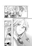  braid chinese_clothes comic fuuzasa greyscale hair_bobbles hair_ornament highres hong_meiling long_hair looking_back monochrome multiple_girls onozuka_komachi scythe short_hair smile touhou translated twin_braids two_side_up 