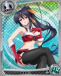  breasts card_(medium) chess_piece christmas cleavage gloves hair_ribbon hand_on_own_chest high_school_dxd himejima_akeno large_breasts navel official_art ponytail queen_(chess) red_gloves ribbon santa_costume solo thighhighs trading_card 