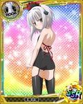  &gt;:( alternate_costume angry ass back bangs bare_shoulders black_legwear border breasts card_(medium) cat_hair_ornament character_name checkered checkered_background chess_piece clenched_hand cowboy_shot frills frown garter_straps gradient gradient_background hair_intakes hair_ornament heart high_school_dxd leotard looking_at_viewer looking_back official_art ribbon rook_(chess) short_hair small_breasts solo sparkle standing thighhighs thong thong_leotard toujou_koneko trading_card v-shaped_eyebrows white_hair yellow_eyes 