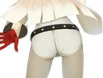  ass ass_focus belt bodysuit close-up from_behind gloves guilty_gear guilty_gear_xrd jack-o'_valentine kuroshiro_(ms-2420) long_hair pants pantylines platinum_blonde_hair red_gloves shiny shiny_clothes simple_background skin_tight solo standing thigh_gap tight tight_pants wedgie white_background 