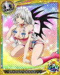  bare_shoulders bikini boots bow braid breasts card_(medium) chess_piece choker cleavage demon_wings grayfia_lucifuge grey_eyes grey_hair hair_bow high_heels high_school_dxd large_breasts licking long_hair looking_at_viewer maid_headdress official_art pink_footwear pink_legwear queen_(chess) solo strap_slip swimsuit tongue tongue_out trading_card wings 