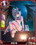  animal_ears bare_shoulders card_(medium) cat cat_ears chess_piece crescent_moon demon_wings elbow_gloves feet foreshortening gloves high_school_dxd looking_at_viewer midriff moon official_art pink_legwear rook_(chess) silver_hair solo stirrup_legwear strapless thighhighs toeless_legwear toujou_koneko trading_card tubetop wings yellow_eyes 