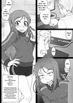  1girl bad_id bad_pixiv_id character_age character_name comic doctor english freckles ghettoyouth glasses greyscale highres jacket long_hair measurements minami_hana_(ghettoyouth) monochrome original shorts sweat track_jacket 
