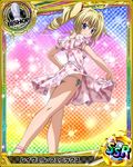  anklet ass bishop_(chess) blonde_hair blue_eyes card_(medium) chess_piece dress drill_hair high_school_dxd jewelry long_legs looking_at_viewer looking_back official_art panties ravel_phenex side-tie_panties smile solo trading_card twin_drills twintails underwear 