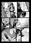  1girl blood blood_on_face cherry_blossoms comic daaaa earrings female_saniwa_(touken_ranbu) greyscale hug japanese_clothes jewelry kashuu_kiyomitsu kimono long_hair monochrome ponytail rain saniwa_(touken_ranbu) torn_clothes touken_ranbu translated 