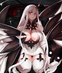  bare_shoulders blush breasts claws cleavage detached_sleeves dress garter_straps highres horn kantai_collection large_breasts long_hair looking_at_viewer red_eyes ribbed_dress ribbed_legwear seaport_water_oni shinkaisei-kan short_dress solo thighhighs very_long_hair white_dress white_hair white_legwear ytoy zettai_ryouiki 