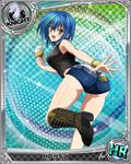  ass bare_shoulders black_bra black_panties blue_hair boots bra card_(medium) chess_piece cowboy_boots denim denim_shorts food food_on_face high_school_dxd ice_cream ice_cream_cone jpeg_artifacts knight_(chess) looking_at_viewer looking_back official_art open_mouth panties short_hair short_shorts shorts smile soft_serve solo trading_card underwear wristband xenovia_quarta yellow_eyes 