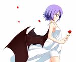  alternate_costume bare_shoulders bat_wings collarbone expressionless flower lavender_hair nightgown no_hat no_headwear petals profile pspmaru red_eyes red_flower red_rose remilia_scarlet rose rose_petals short_hair simple_background sleeveless solo touhou white_background wings 