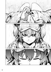  close-up closed_eyes comic greyscale hat im_(badmasa) kawashiro_nitori monochrome rain smile touhou 