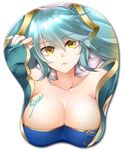  breast_mousepad breasts cleavage kaida_michi large_breasts league_of_legends long_hair looking_at_viewer mousepad solo sona_buvelle transparent_background twintails yellow_eyes 