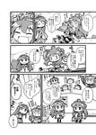  &gt;_&lt; 1boy 4girls :d ^_^ admiral_(kantai_collection) ahoge bare_shoulders closed_eyes comic detached_sleeves double_bun glasses greyscale haruna_(kantai_collection) heart herada_mitsuru hiei_(kantai_collection) highres kantai_collection kirishima_(kantai_collection) kongou_(kantai_collection) long_hair long_sleeves monochrome multiple_girls nontraditional_miko open_mouth pleated_skirt poster_(object) short_hair skirt smile solid_circle_eyes sparkle spoken_heart translation_request xd 